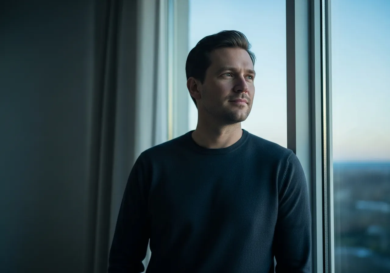 A person standing at a window, considering the health and emotional impact of cocaine use.