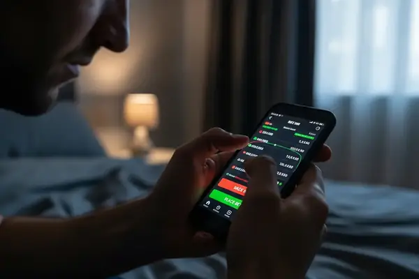 Close-up of hands holding a phone — understanding chasing losses in gambling