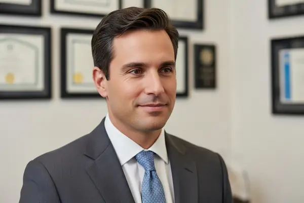 Professional portrait with credentials in background — registration and credentials