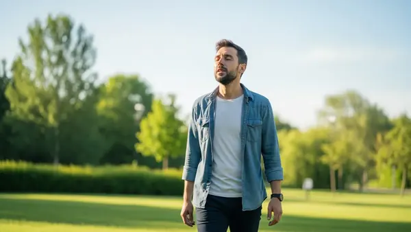 Man walking outdoors in morning light